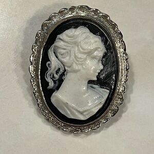 Vintage-Inspired Silver and Black Cameo Brooch